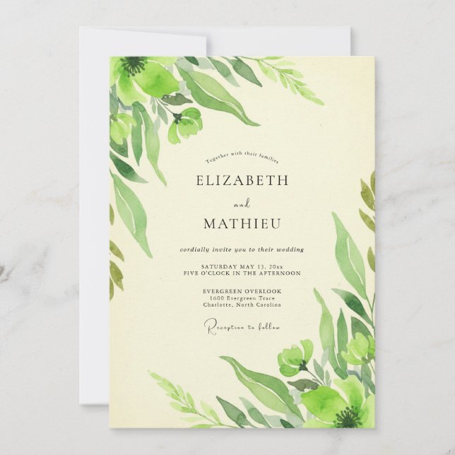 Convite Casamento Folhagem Chartreuse (Frente)