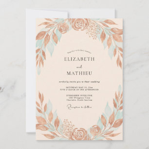 Convite Casamento Folhagem Cobre Aqua
