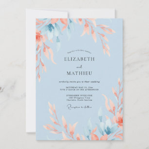 Convite Casamento Folhagem Coral Celeste