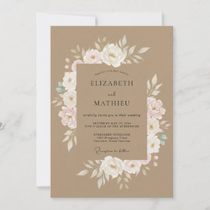 Convite Casamento Folhagem Creme Antique Bege