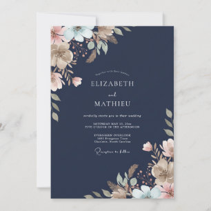 Convite Casamento Folhagem Creme Marfim Meia-Noite