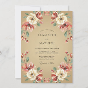Convite Casamento Folhagem Creme Marfim Terracota