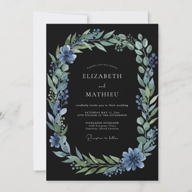 Convite Casamento Folhagem de Aço Carvão (Frente)