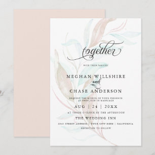 Convite CASAMENTO  Folhagem de Coral Pálido