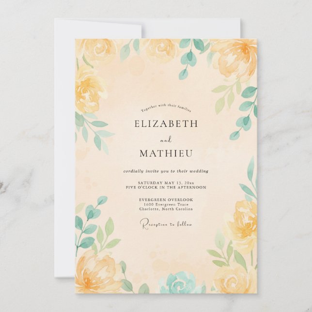Convite Casamento Folhagem de Hortelã Amarela (Frente)