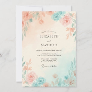 Convite Casamento Folhagem de Hortelã Pêssego