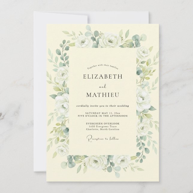 Convite Casamento Folhagem de Oliva Manteiga (Frente)