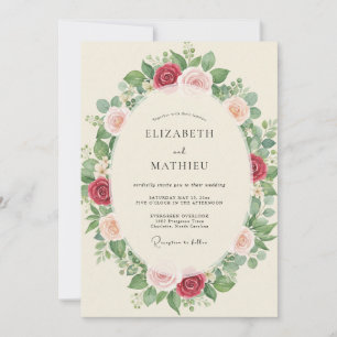 Convite Casamento Folhagem de Pêssego Carmesim