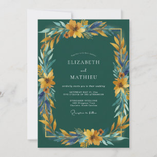 Convite Casamento Folhagem Dourada Mostarda