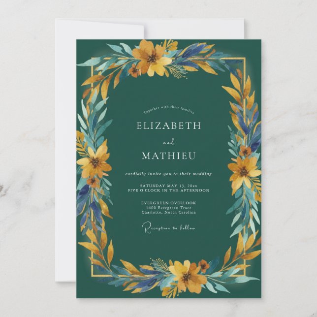 Convite Casamento Folhagem Dourada Mostarda (Frente)