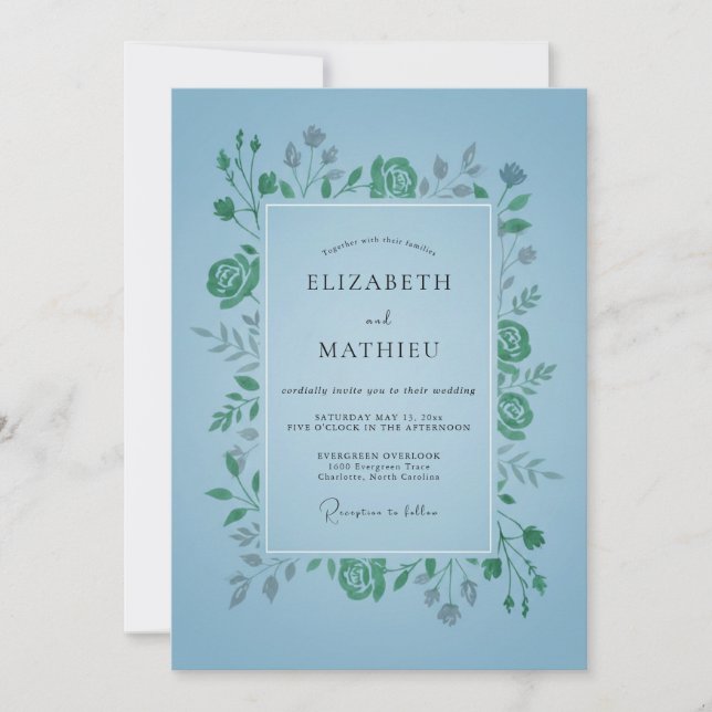Convite Casamento Folhagem Esmeralda Azure (Frente)