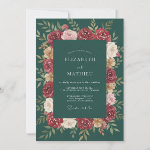 Convite Casamento Folhagem Esmeralda Carmesim