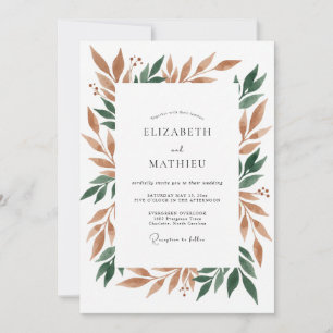 Convite Casamento Folhagem Esmeralda Cobre