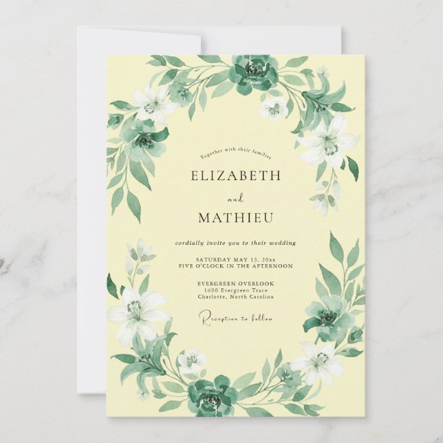 Convite Casamento Folhagem Espuma de Manteiga (Frente)