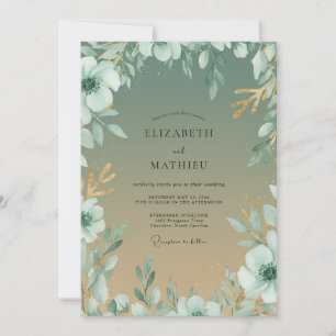 Convite Casamento Folhagem Eucalipto Champanhe Menta