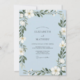 Convite Casamento Folhagem Folha Branca Quente Periwinkle