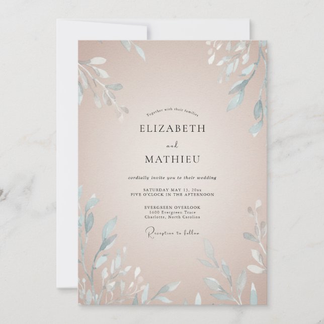Convite Casamento Folhagem Gelo Champanhe (Frente)