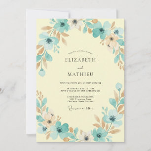 Convite Casamento Folhagem Manteiga Aqua Sálvia