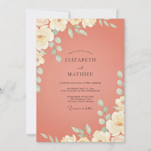 Convite Casamento Folhagem Marfim Terracota
