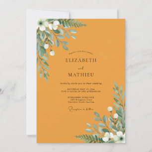Convite Casamento Folhagem Mostarda