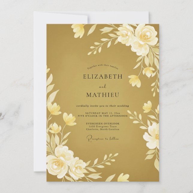 Convite Casamento Folhagem Ocre Mel (Frente)