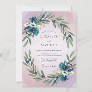 Convite Casamento Folhagem Oliva Índigo
