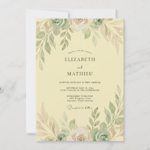 Convite Casamento Folhagem Pêssego Manteiga