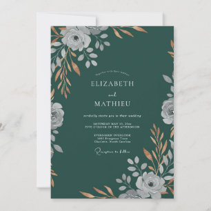 Convite Casamento Folhagem Petrol Profundo