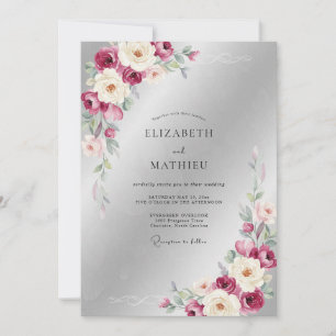 Convite Casamento Folhagem Prata Ameixa