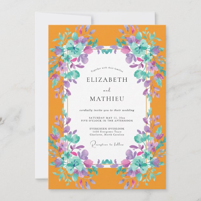 Convite Casamento Folhagem Roxa Marigold (Frente)