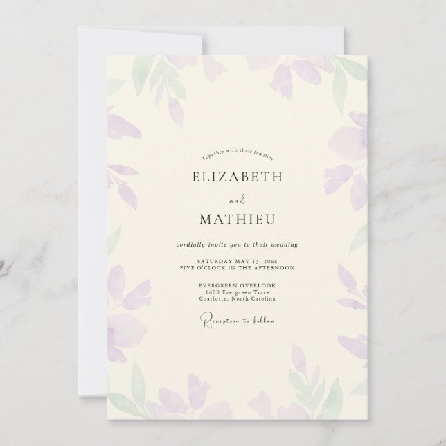 Convite Casamento Folhagem Roxa Menta (Frente)