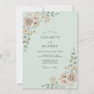 Convite Casamento Folhagem Taupe Espuma do Mar