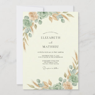 Convite Casamento Folhagem Teal Cobre