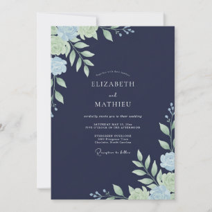 Convite Casamento Folhagem Verde-Menta Marinho