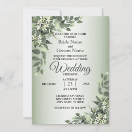 Convite Casamento Folhagens Florais Rústicas Folhas de Euc