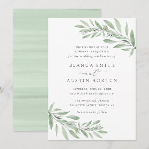 Convite Casamento Folhas de Galho de Oliveira Aquarela