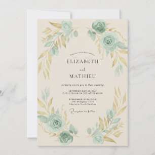 Convite Casamento Folhas de Ouro Antigo Hortelã