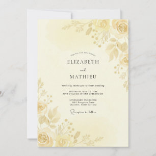 Convite Casamento Folhas de Ouro Champagne