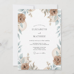 Convite Casamento Folhas de Prata Taupe Antigo