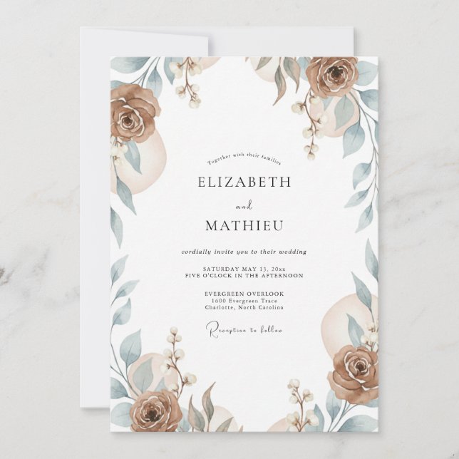 Convite Casamento Folhas de Prata Taupe Antigo (Frente)