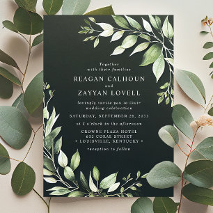 Convite Casamento Folhas de Verdura Modernas Verde Escuro 