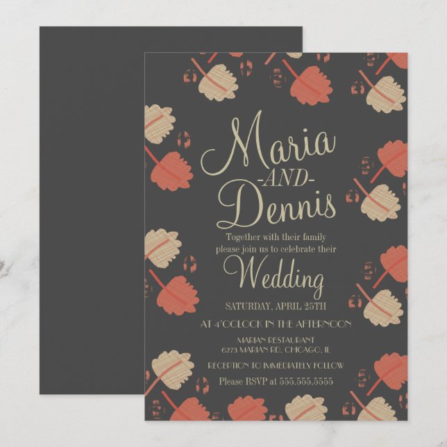 Convite Casamento Folhas Neutras Terracota Simples Outono (Frente/Verso)