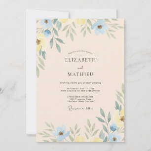 Convite Casamento Folhoso Amarelo Manteiga Periwinkle