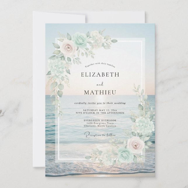 Convite Casamento Folhoso Areia Menta (Frente)