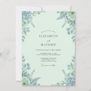 Convite Casamento Folhoso Azul Claro Seafoam