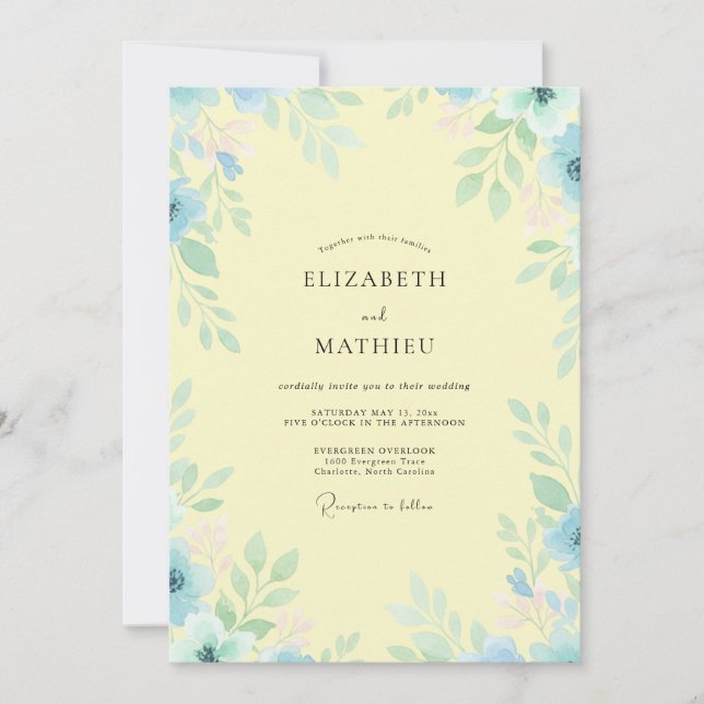 Convite Casamento Folhoso Azul Limão (Frente)