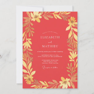 Convite Casamento Folhoso Coral Gold