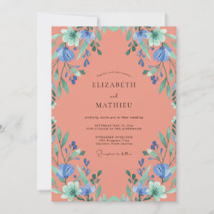 Convite Casamento Folhoso Coral Periwinkle