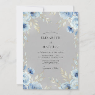 Convite Casamento Folhoso Cornflower Slate
