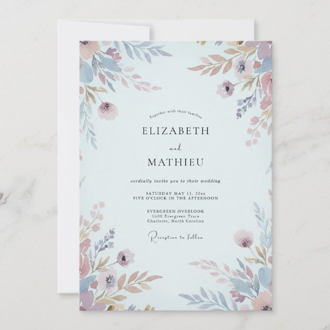 Convite Casamento Folhoso de Alperce e Periwinkle (Frente)